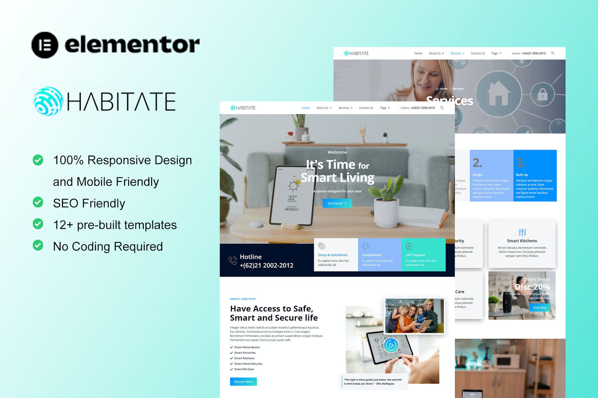 Habitate - Smart Home Services Elementor Template Kit template kit cover image