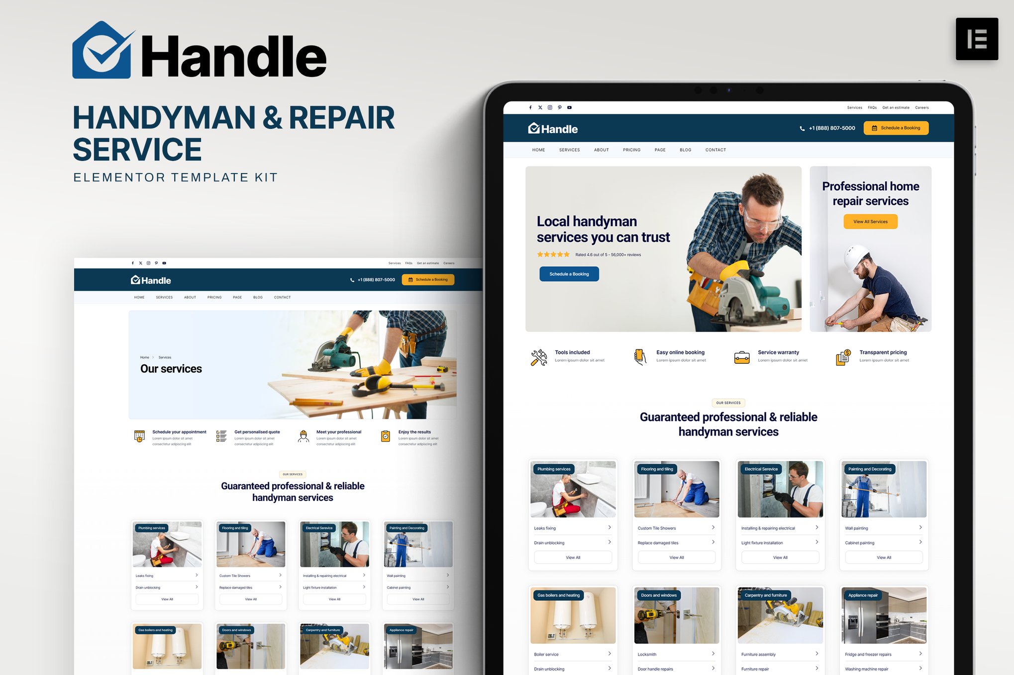 Handle - Handyman & Repair Service Elementor Template Kit template kit cover image