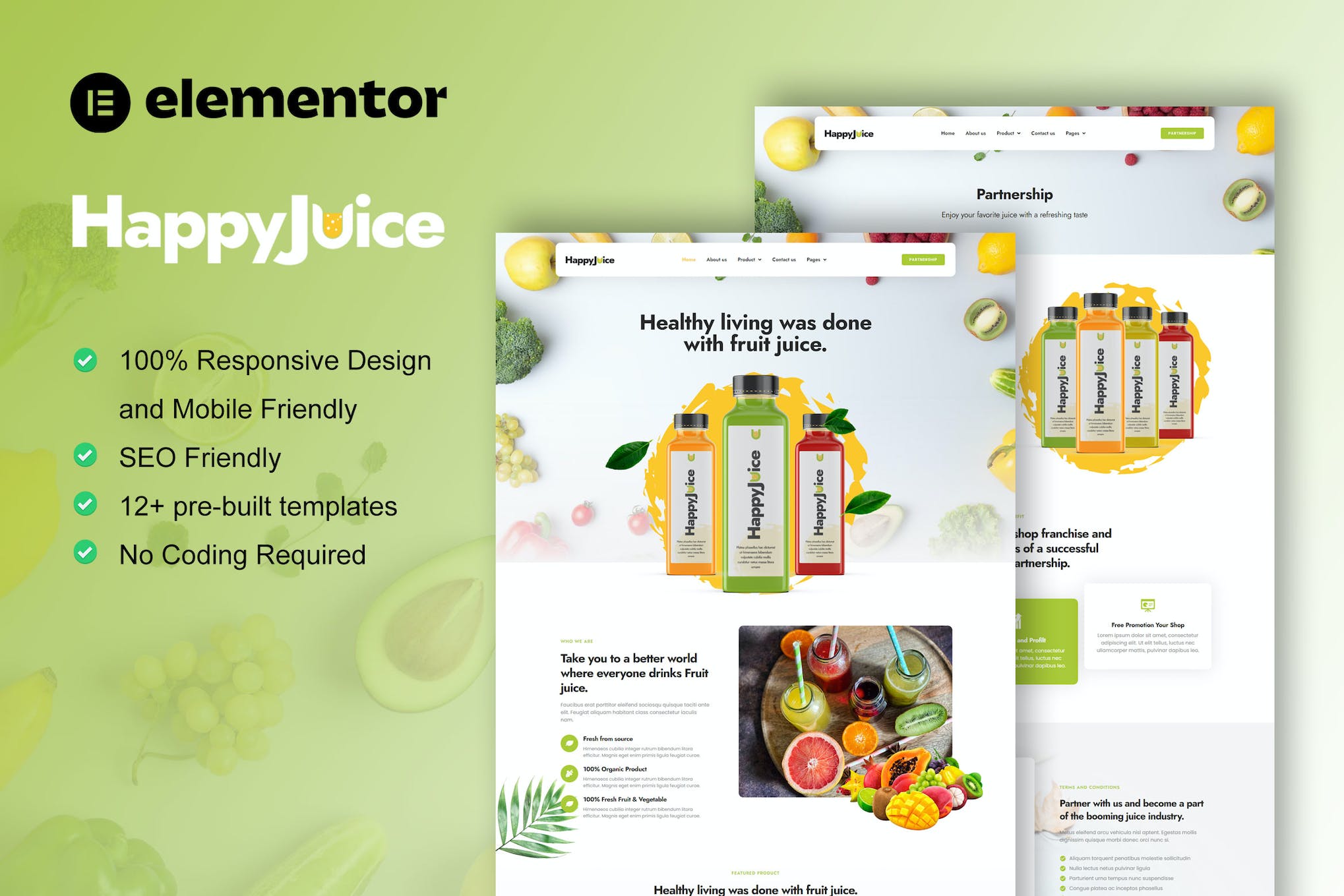 HappyJuice - Juice & Fresh Drink Elementor Pro Template Kit template kit cover image