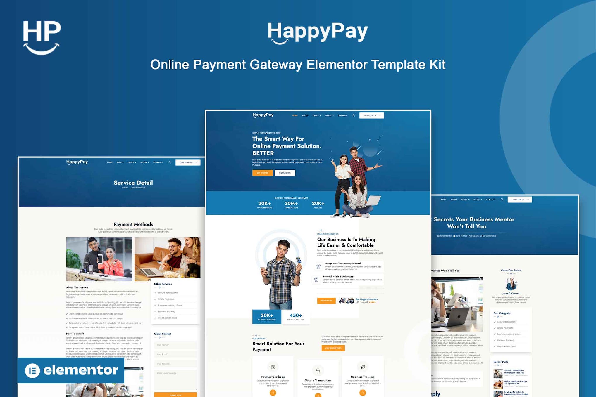 Happypay - online payment gateway elementor template kit template kit cover image
