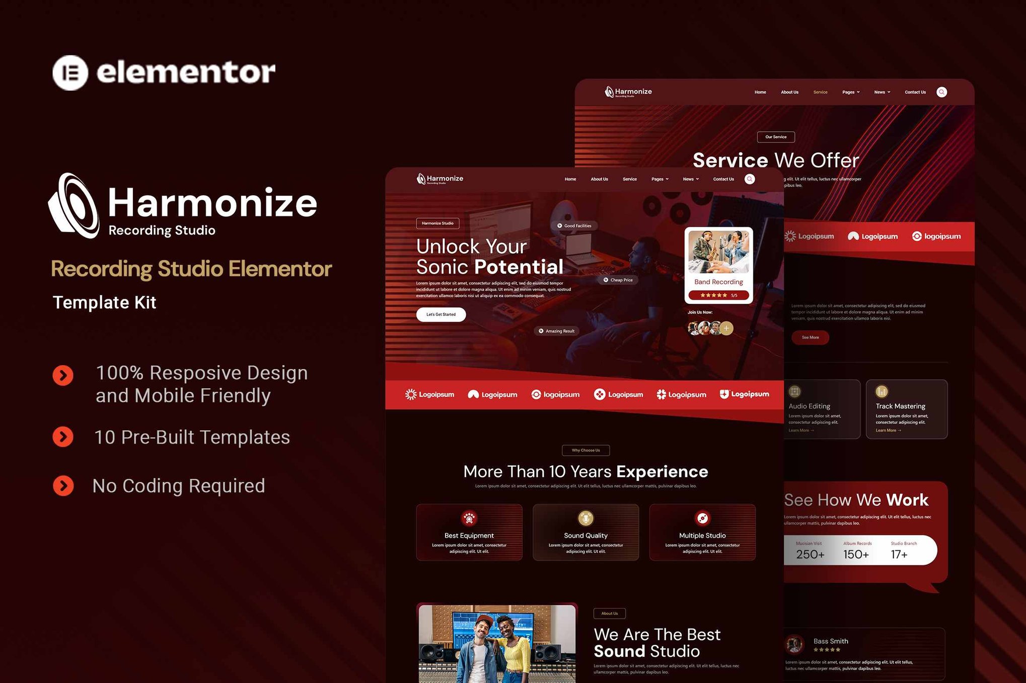 Harmonize - Recording Studio Elementor Template Kit template kit cover image