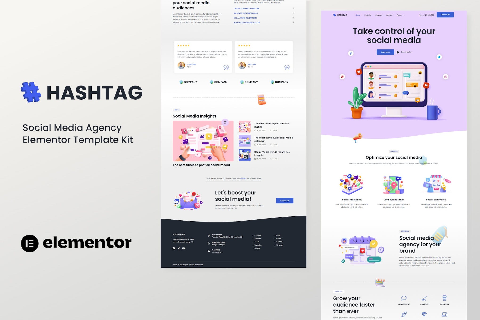 Hashtag - Social Media Agency Elementor Template Kit template kit cover image