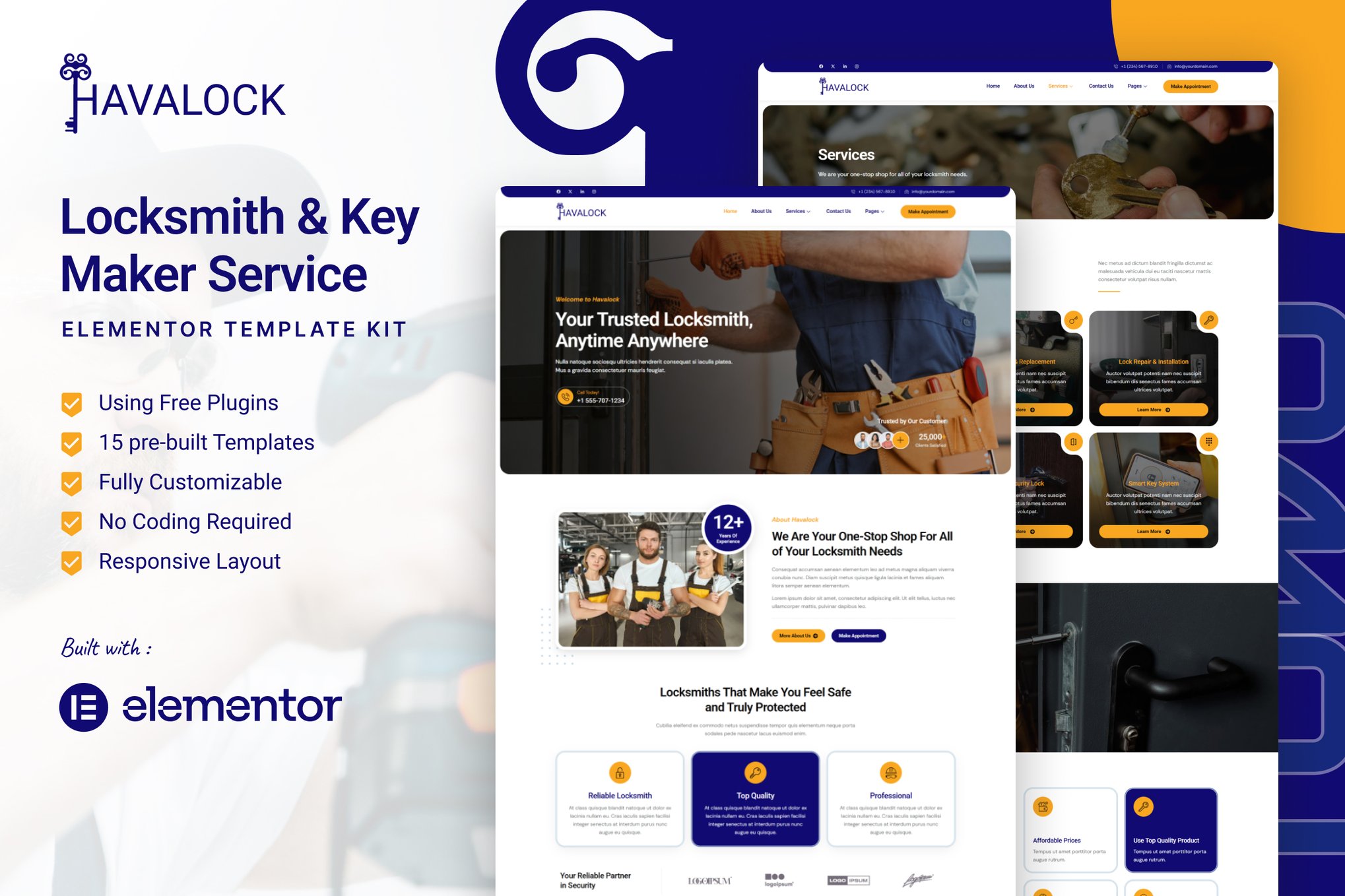 HavaLock - Locksmith & Key Maker Service Elementor Template Kit template kit cover image