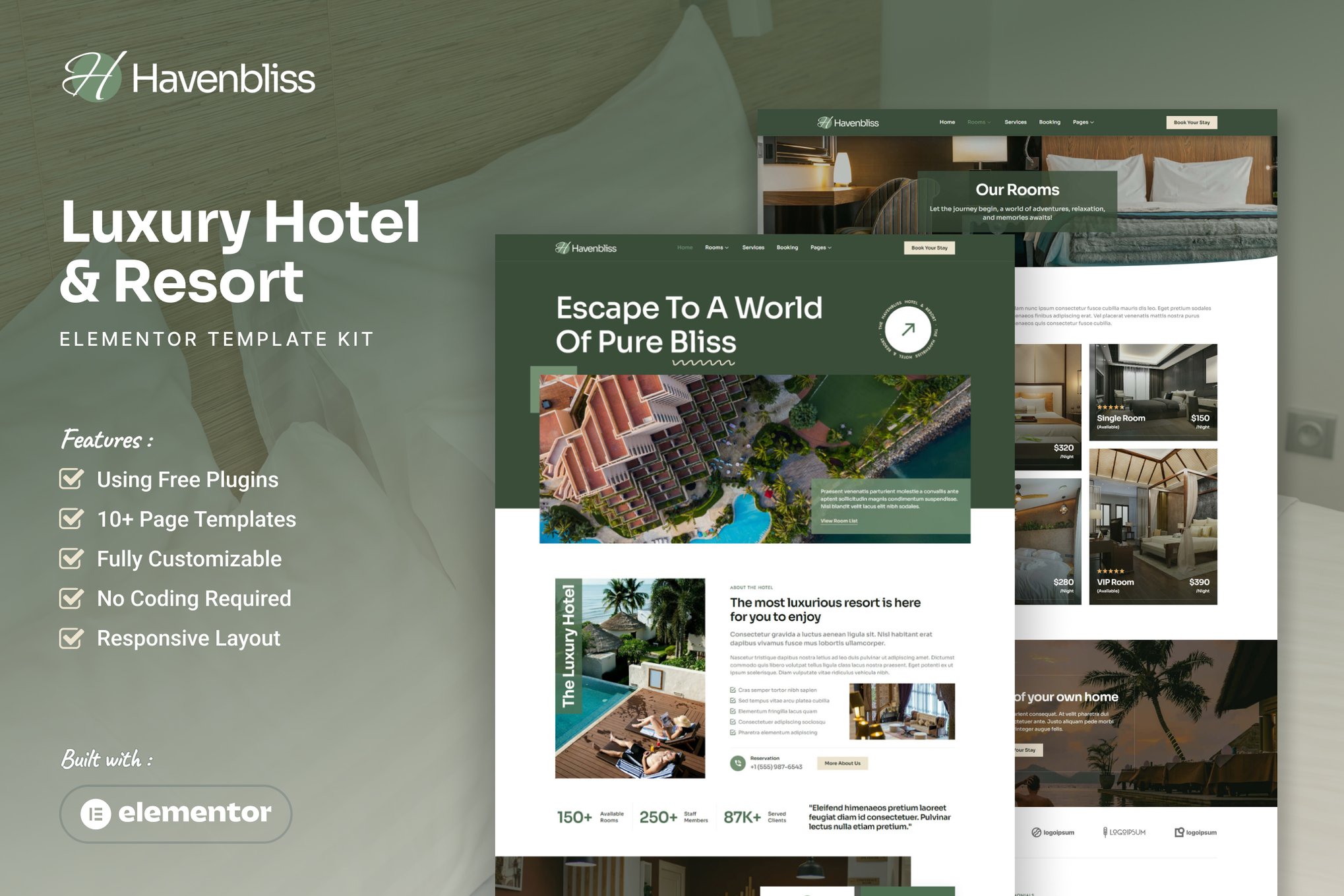 Havenbliss - Luxury Hotel & Resort Elementor Template Kit template kit cover image