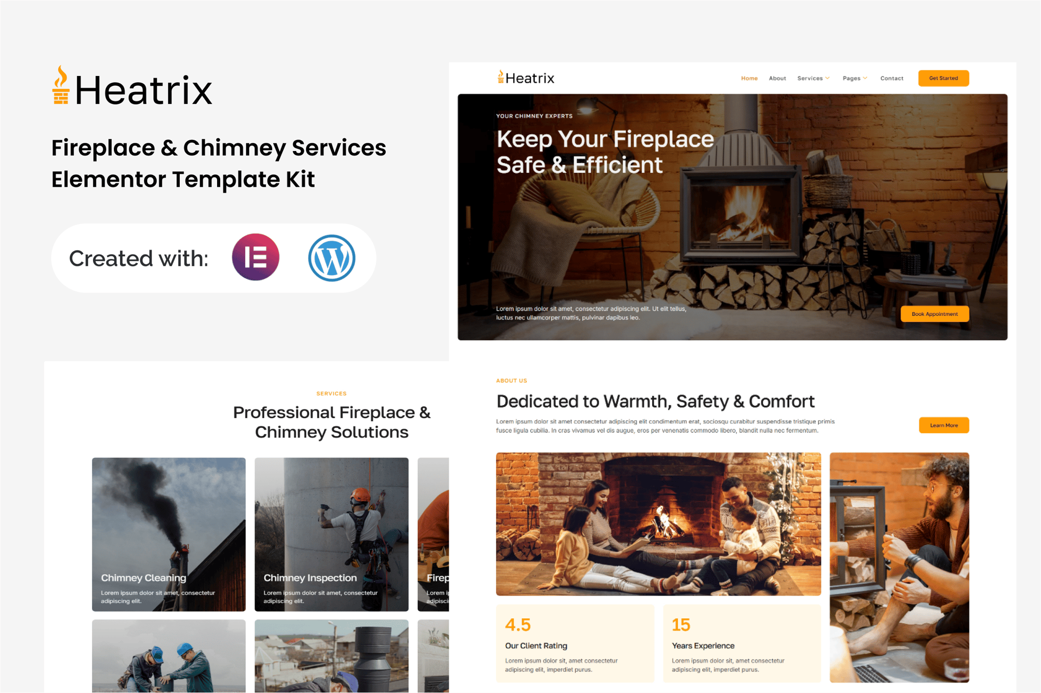 Heatrix - Fireplace & Chimney Services Elementor Template Kit template kit cover image