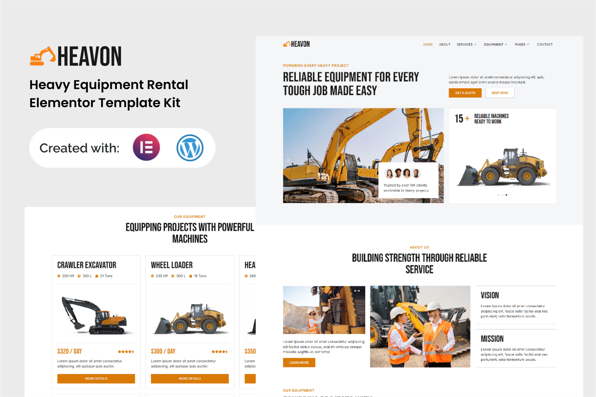 Heavon - Heavy Equipment Rental Elementor Template Kit template kit cover image
