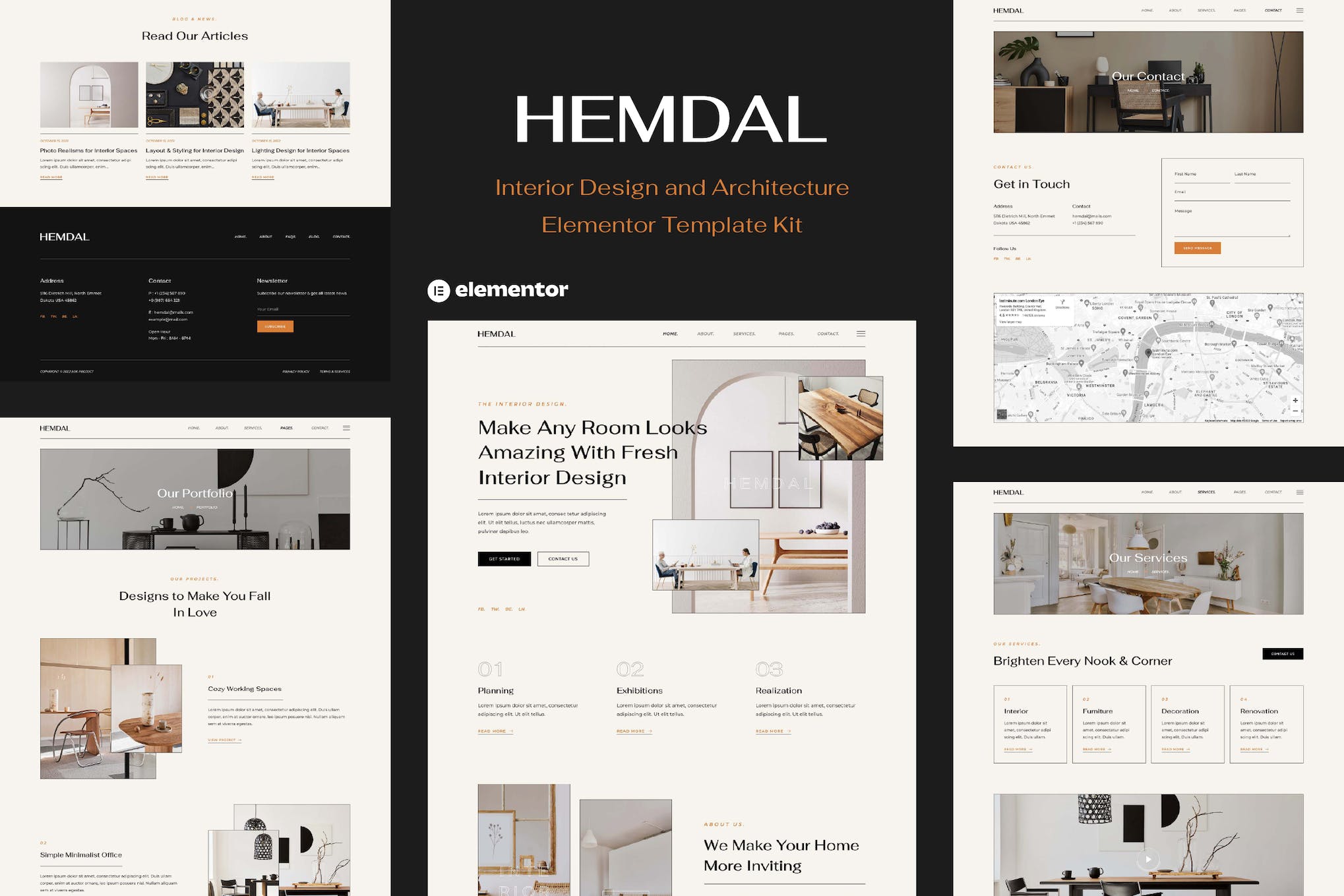 Hemdal - Interior Design & Architecture Elementor Template Kit template kit cover image