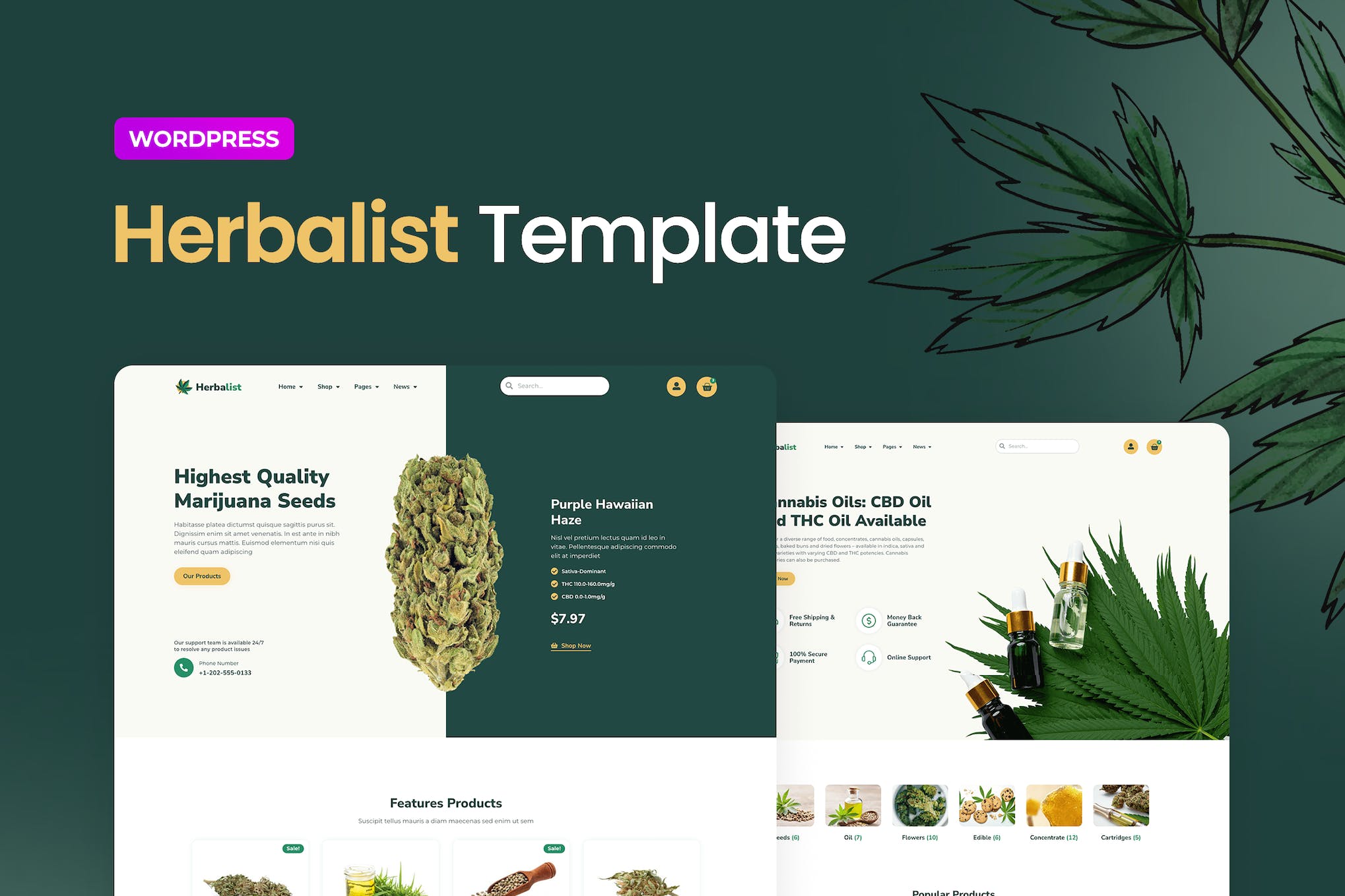 Herbalist – Medical Marijuana Store Elementor Template Kit template kit cover image