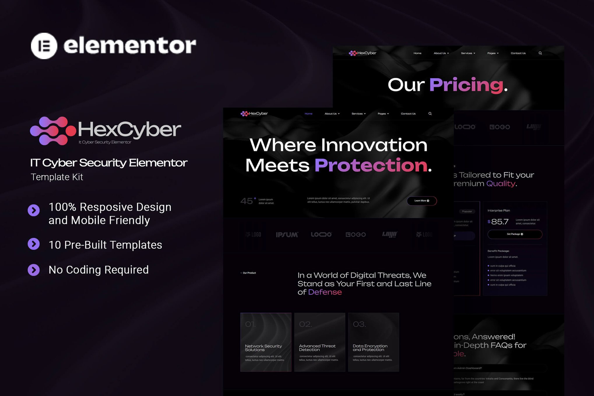 Hexcyber - IT Cyber Security Elementor Template Kit template kit cover image