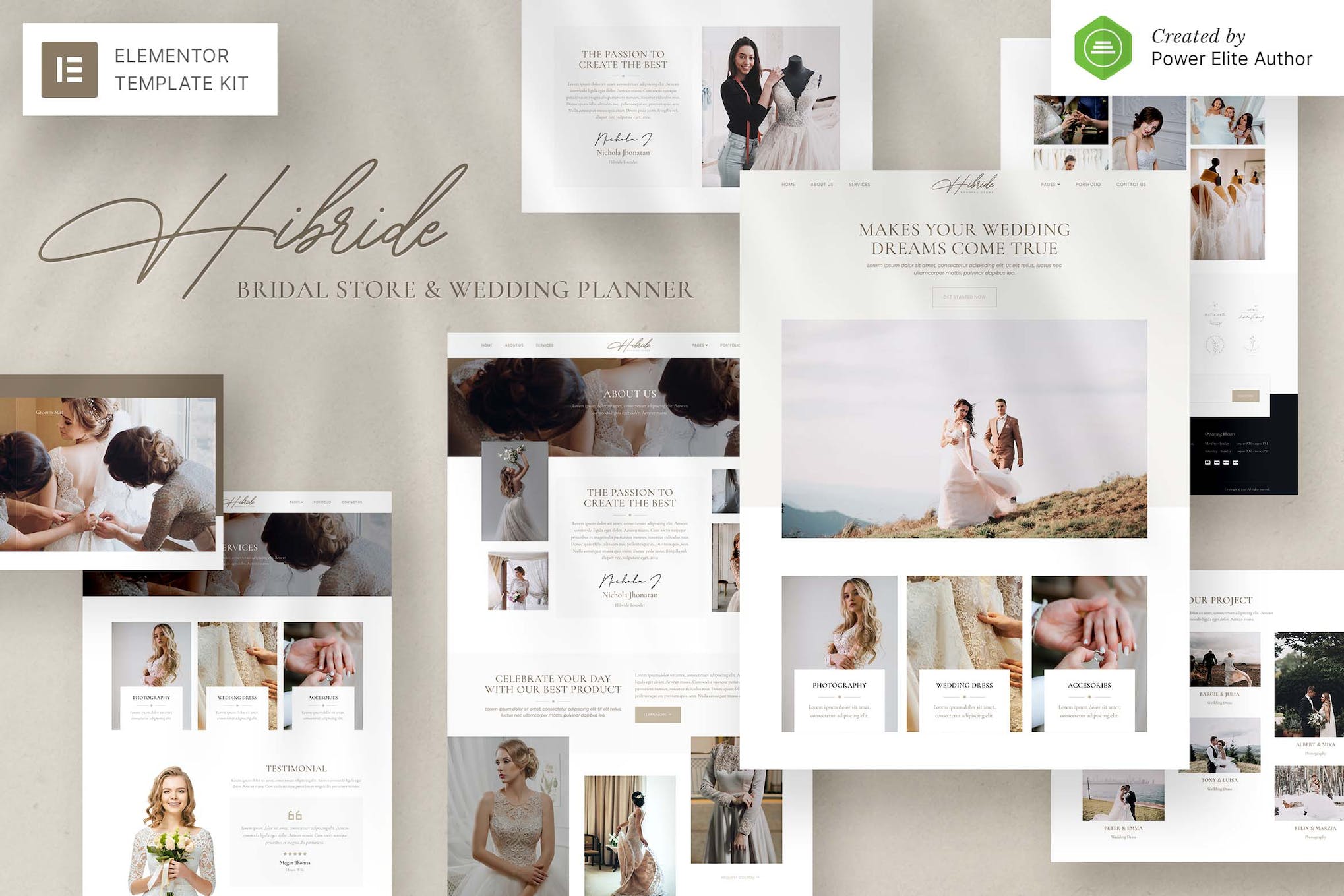 Hibride – Bridal Photography & Wedding Planner Elementor Template Kit template kit cover image