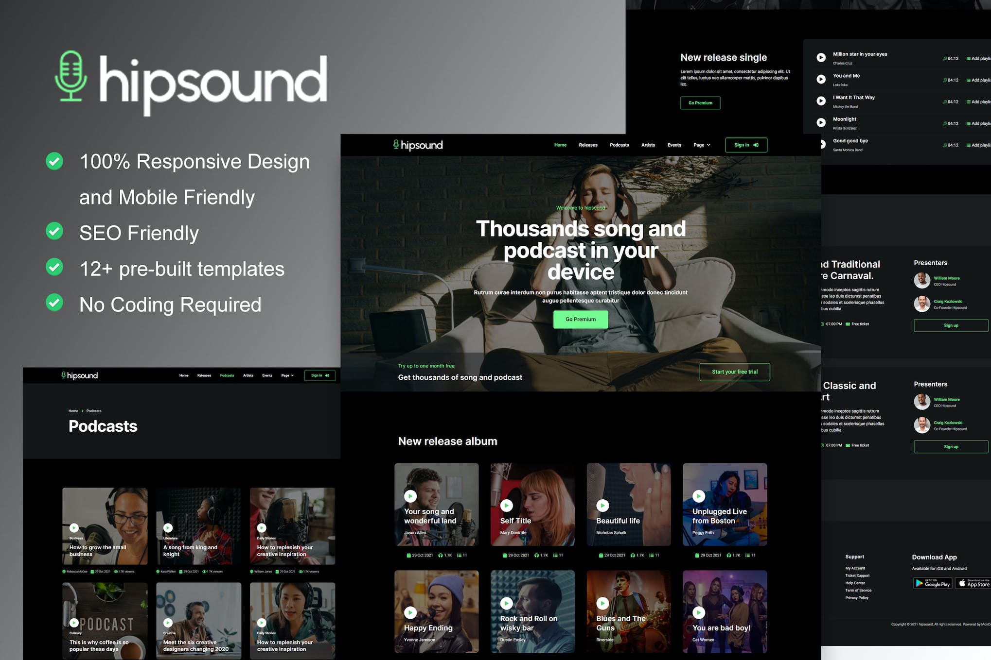 Hipsound - Music Streaming & Podcast Elementor Template Kit template kit cover image