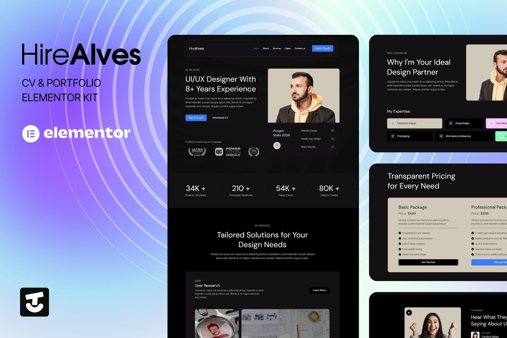 HireAlves - CV & Portfolio Elementor Template Kits template kit cover image