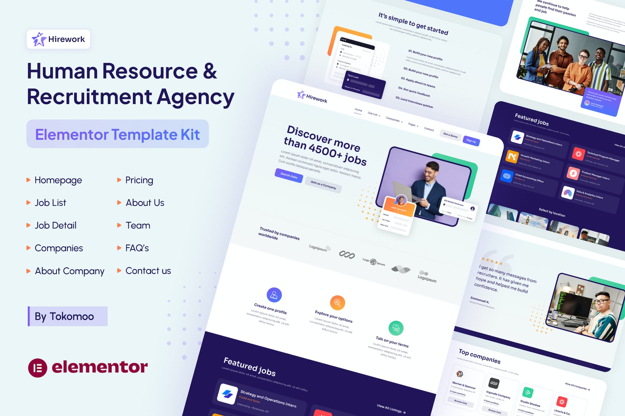 Hirework - Human Resource & Recruitment Agency Elementor Pro Template Kit template kit cover image
