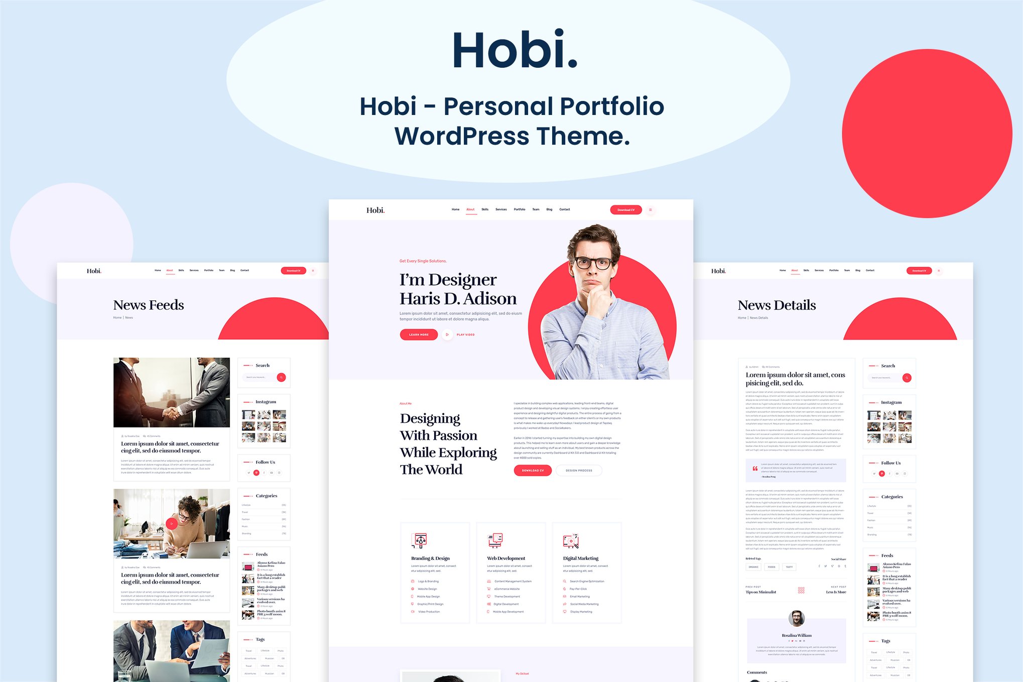 Hobi - Personal Portfolio WordPress Theme theme cover image
