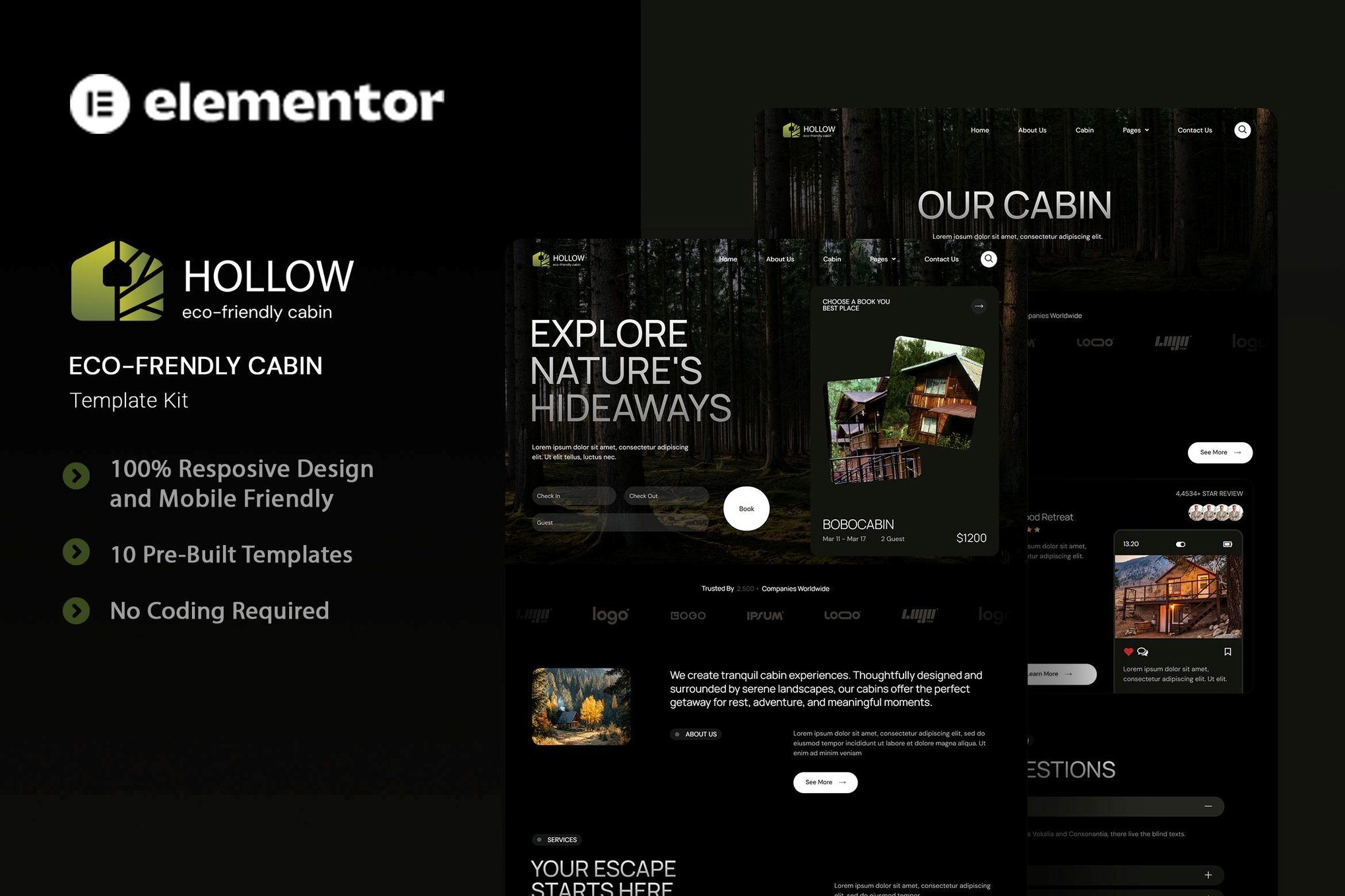 Hollow - Eco-Friendly Cabin Elementor Template Kit template kit cover image