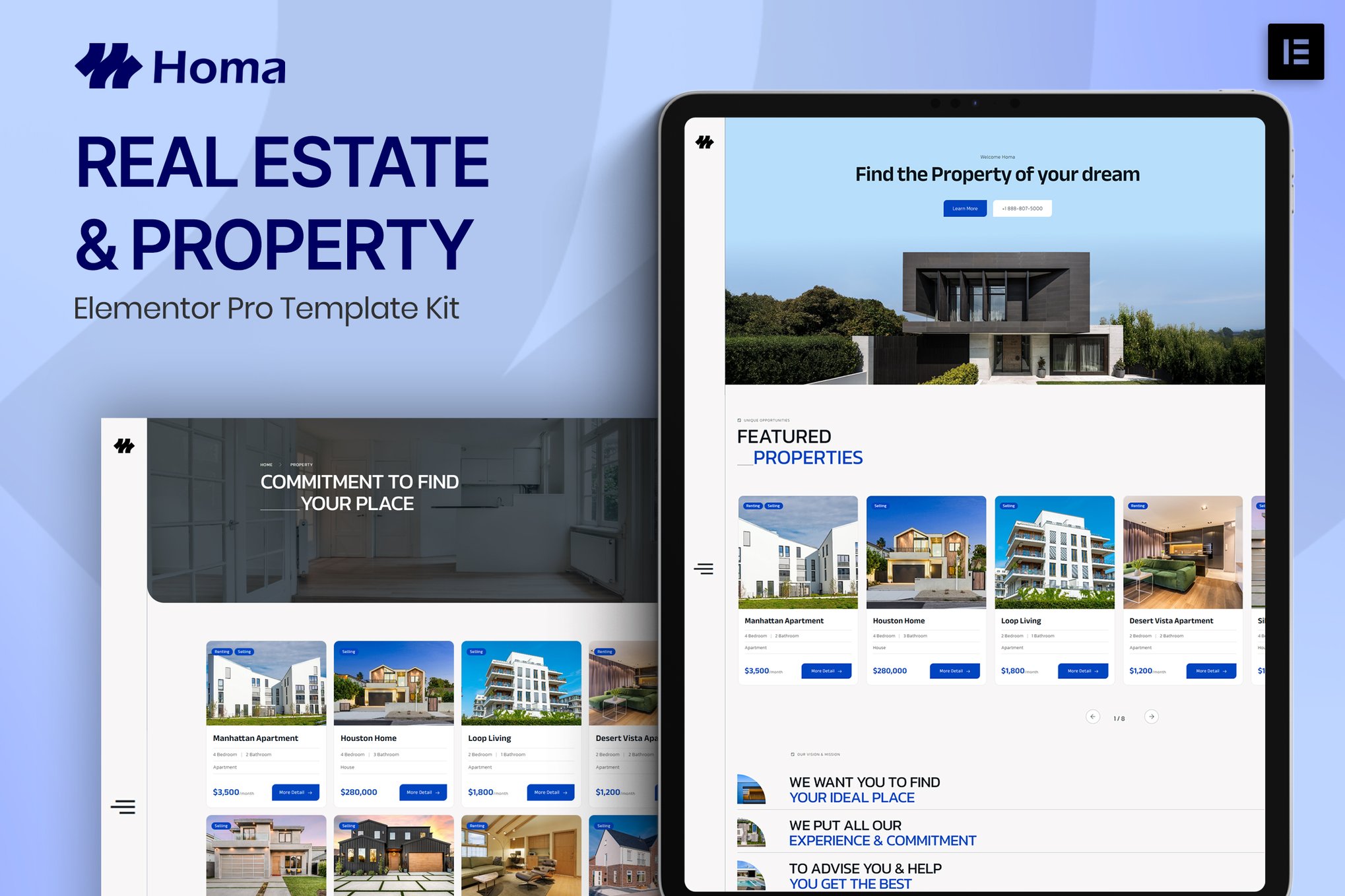 Homa - Real Estate & Property Elementor Pro Template Kit template kit cover image