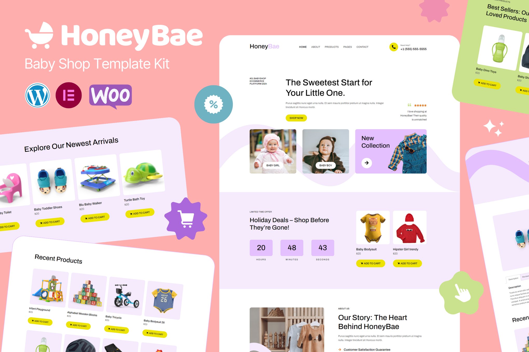 HoneyBae - Baby Shop Ecommerce Elementor Pro Template Kit template kit cover image