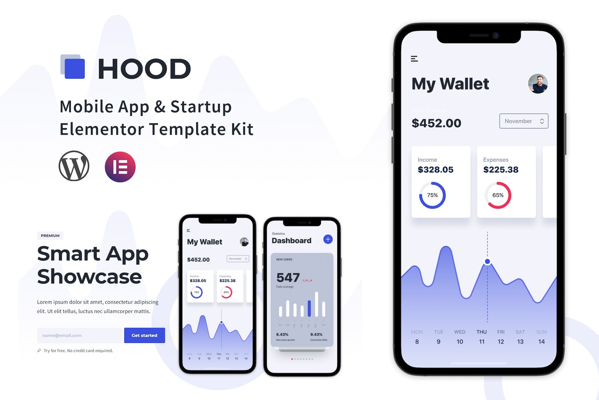 Hood - Mobile App & Startup Elementor Template Kit template kit cover image