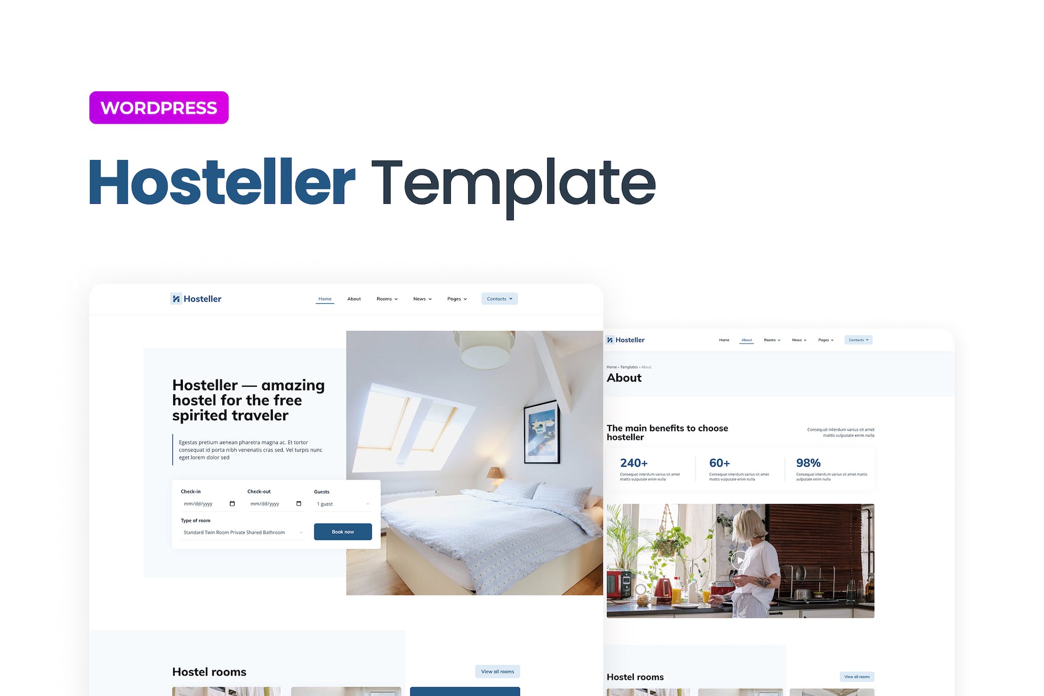 Hosteller – Hostel Booking Elementor Template Kit template kit cover image