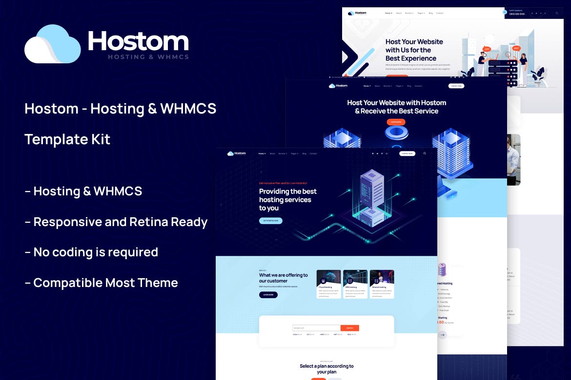 Hostom - Hosting & WHMCS Elementor Template Kit template kit cover image