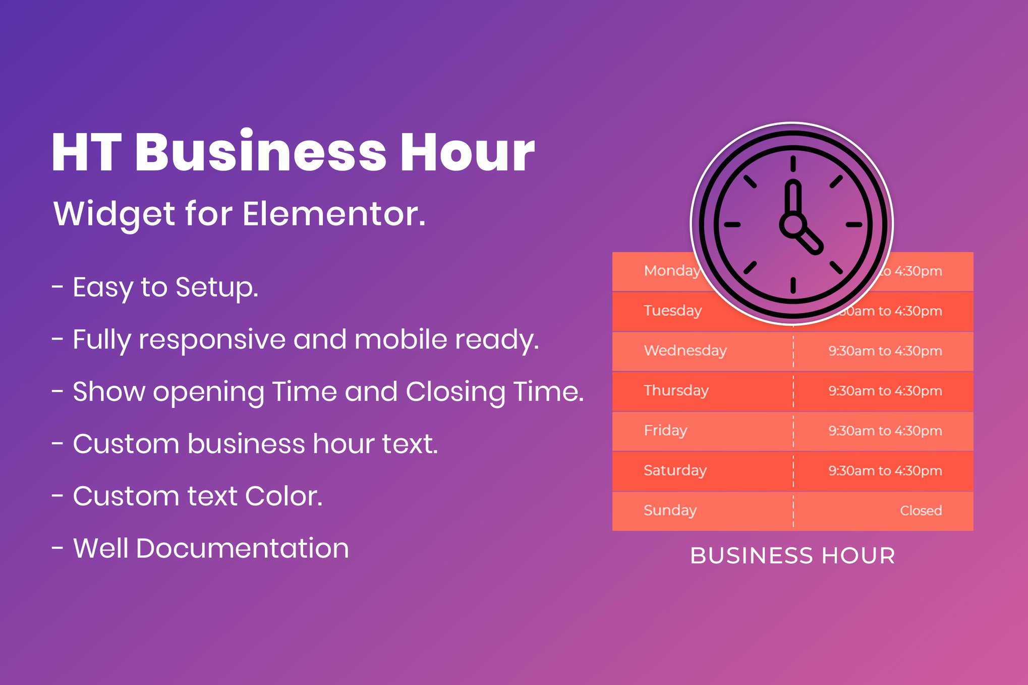 HT Business Hour Widget for Elementor plugin cover image