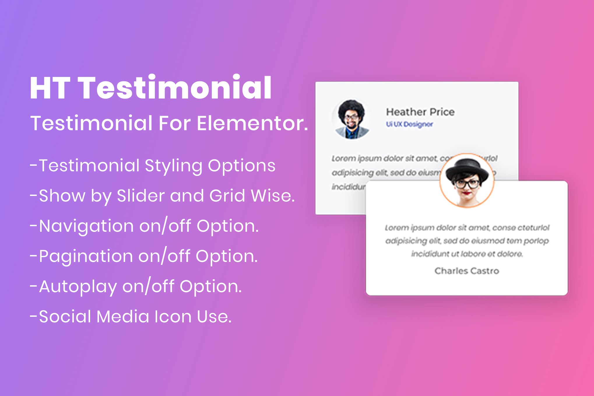 HT Testimonial For Elementor plugin cover image
