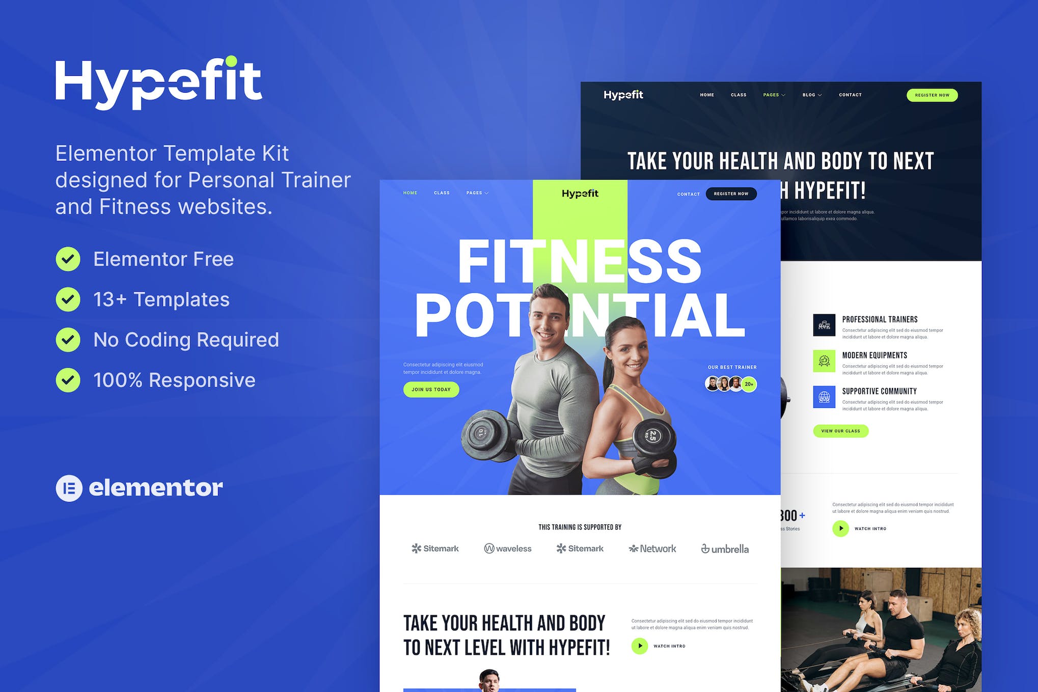 Hypefit – Personal Trainer & Fitness Elementor Template Kit template kit cover image