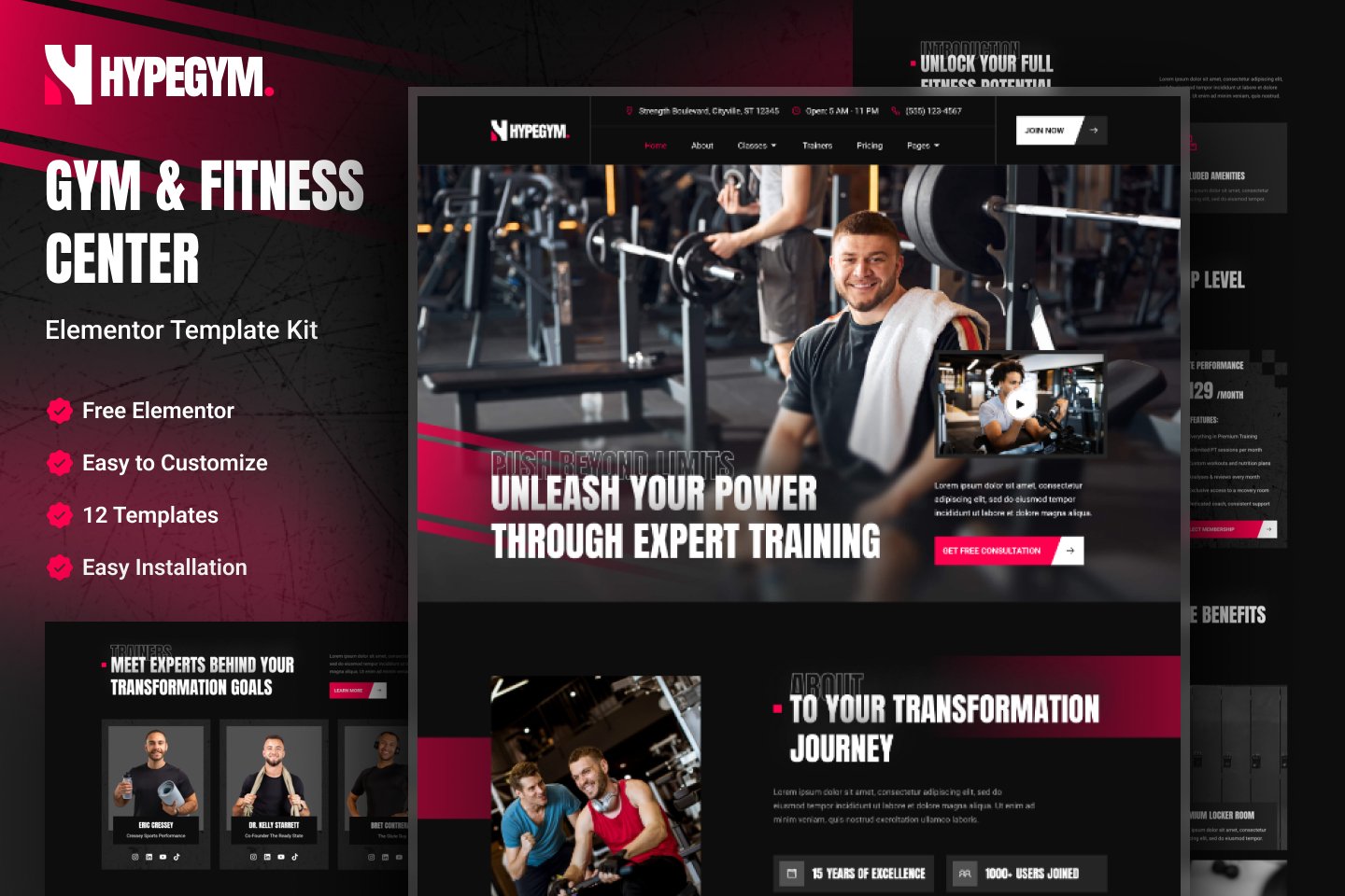 Hypegym - Gym & Fitness Center Elementor Template Kit template kit cover image