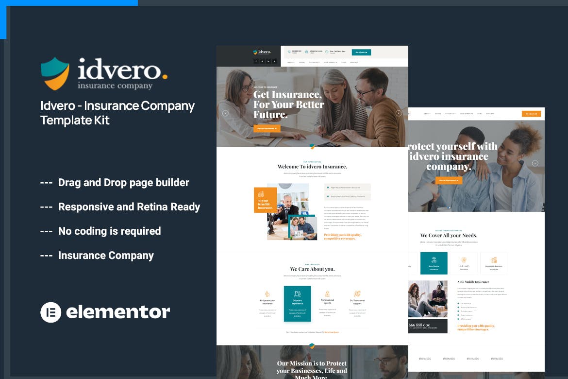 Idvero - Insurance Company Elementor Template Kit template kit cover image