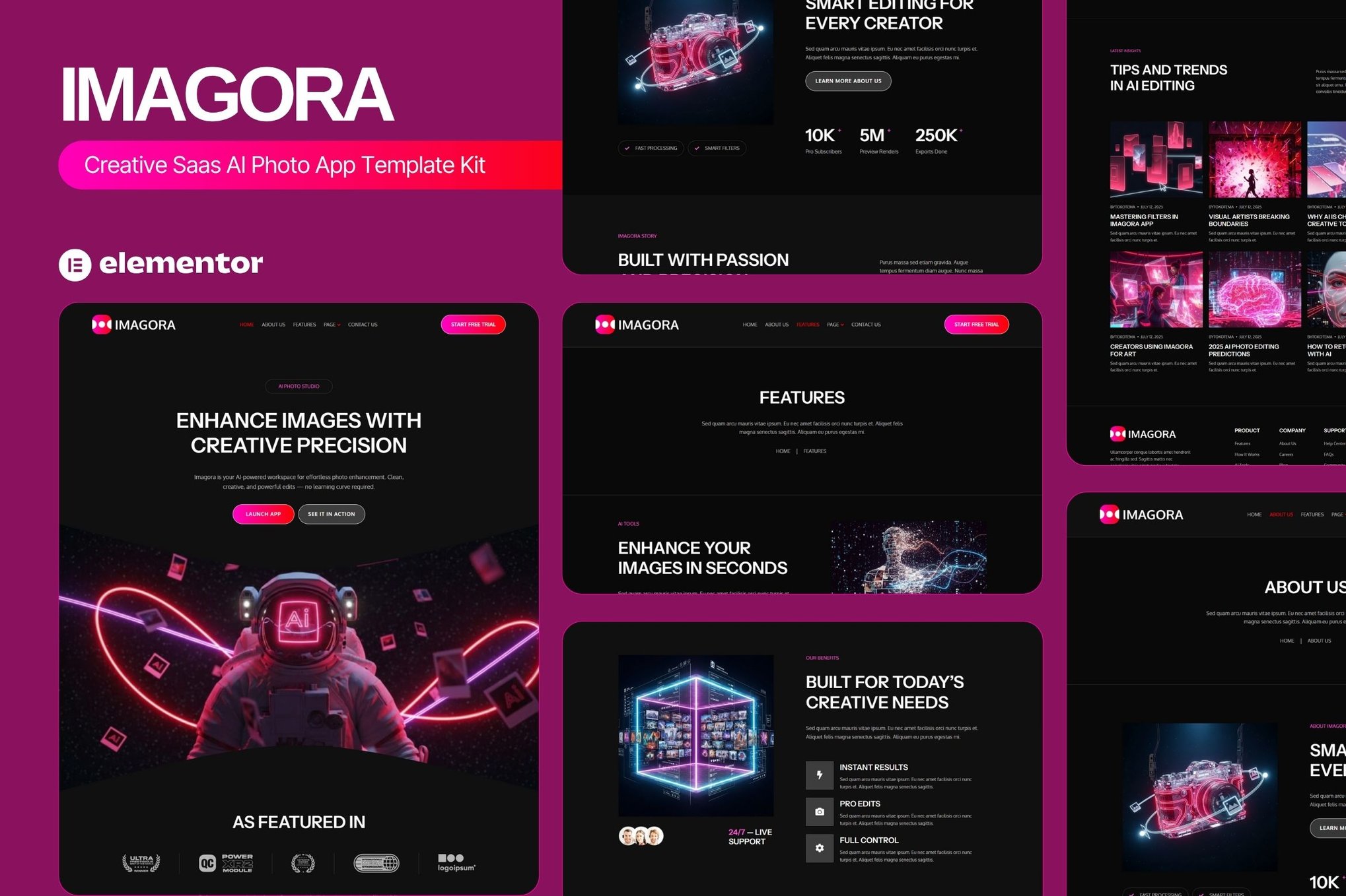 Imagora – Creative Saas AI Photo App Elementor Template Kit template kit cover image