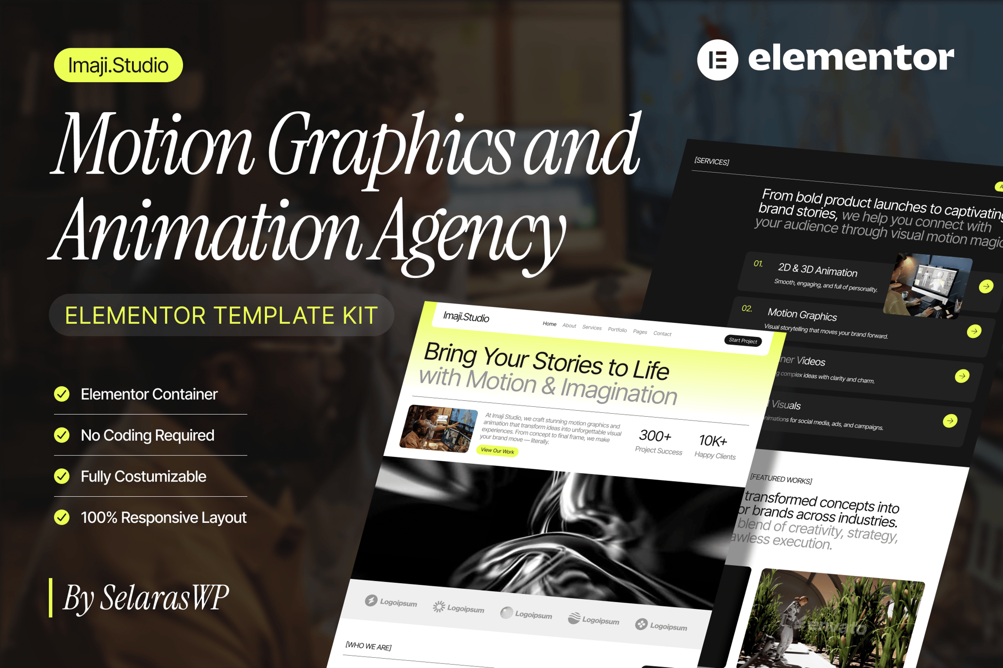 ImajiStudio - Motion Graphics & Animation Agency Elementor Pro Template Kit template kit cover image