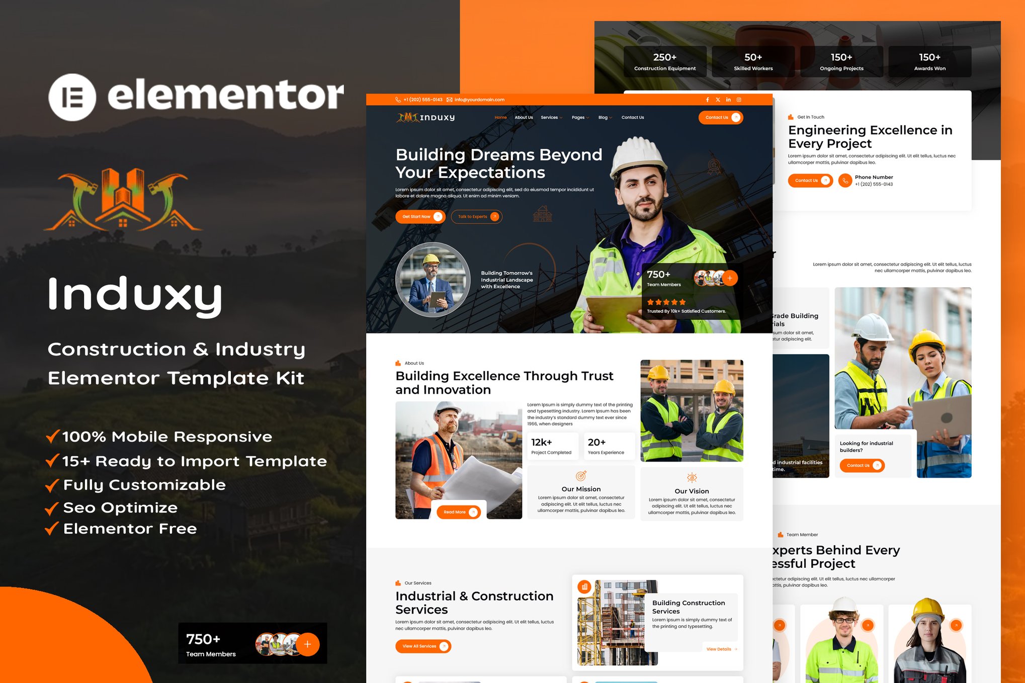 Induxy - Construction & Industry Elementor Template Kit template kit cover image
