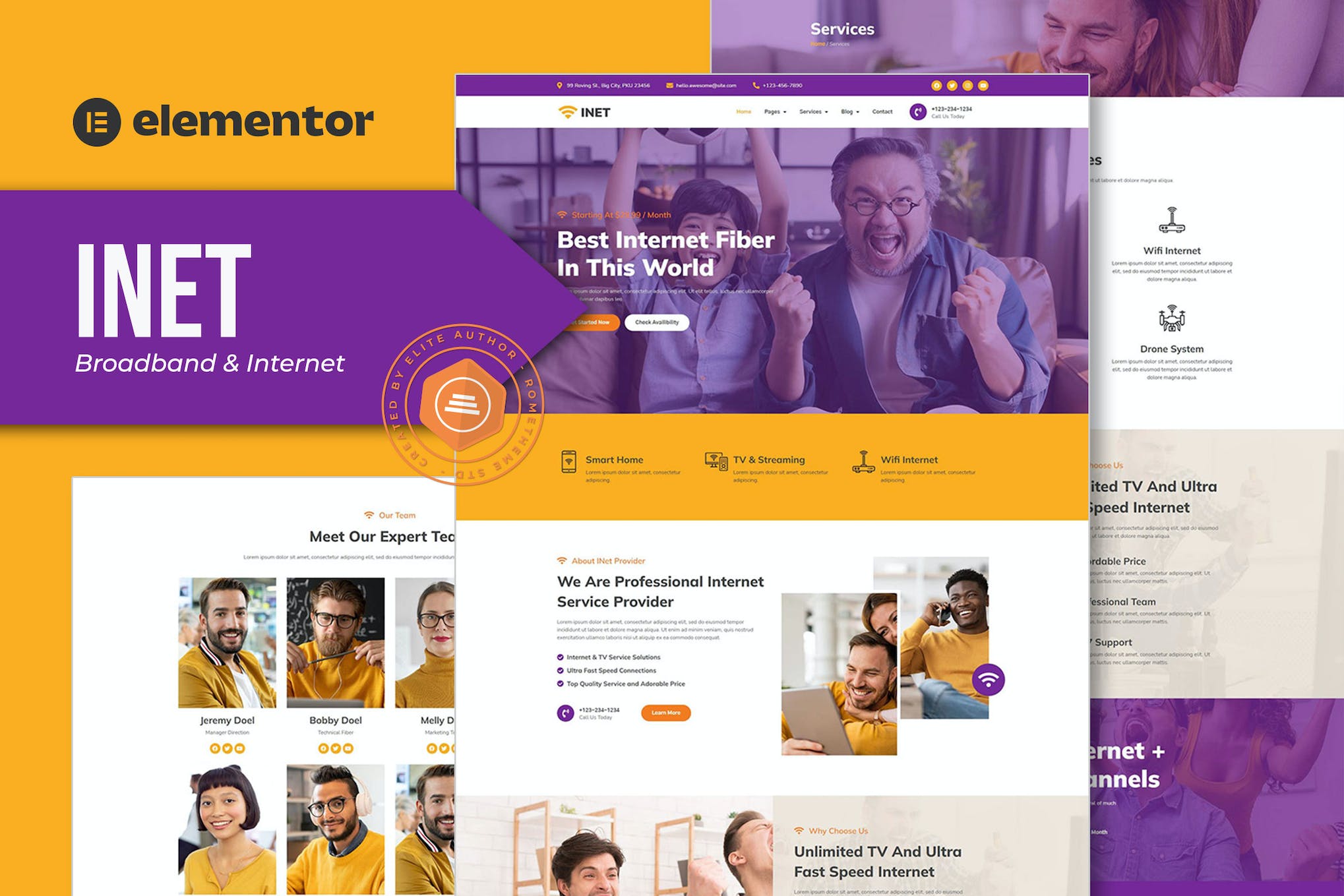Inet - Broadband & Internet Service Provider Elementor Pro Template Kit template kit cover image