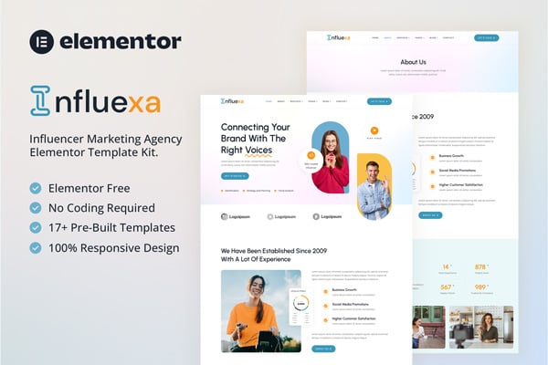 Influexa - Influencer Marketing Agency Elementor Template Kit template kit cover image