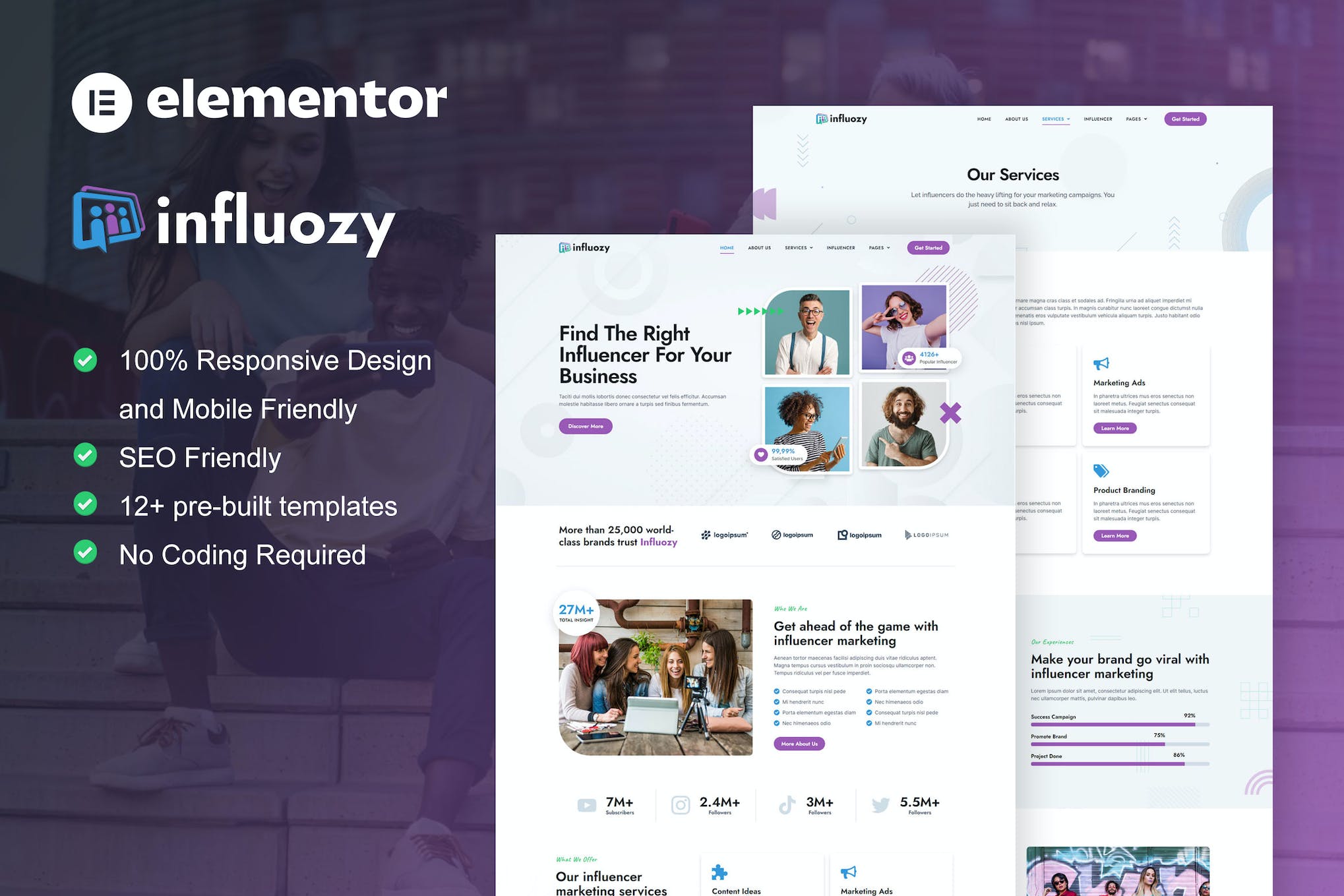 Influozy - Influencer Marketing Agency Elementor Pro Template Kit template kit cover image