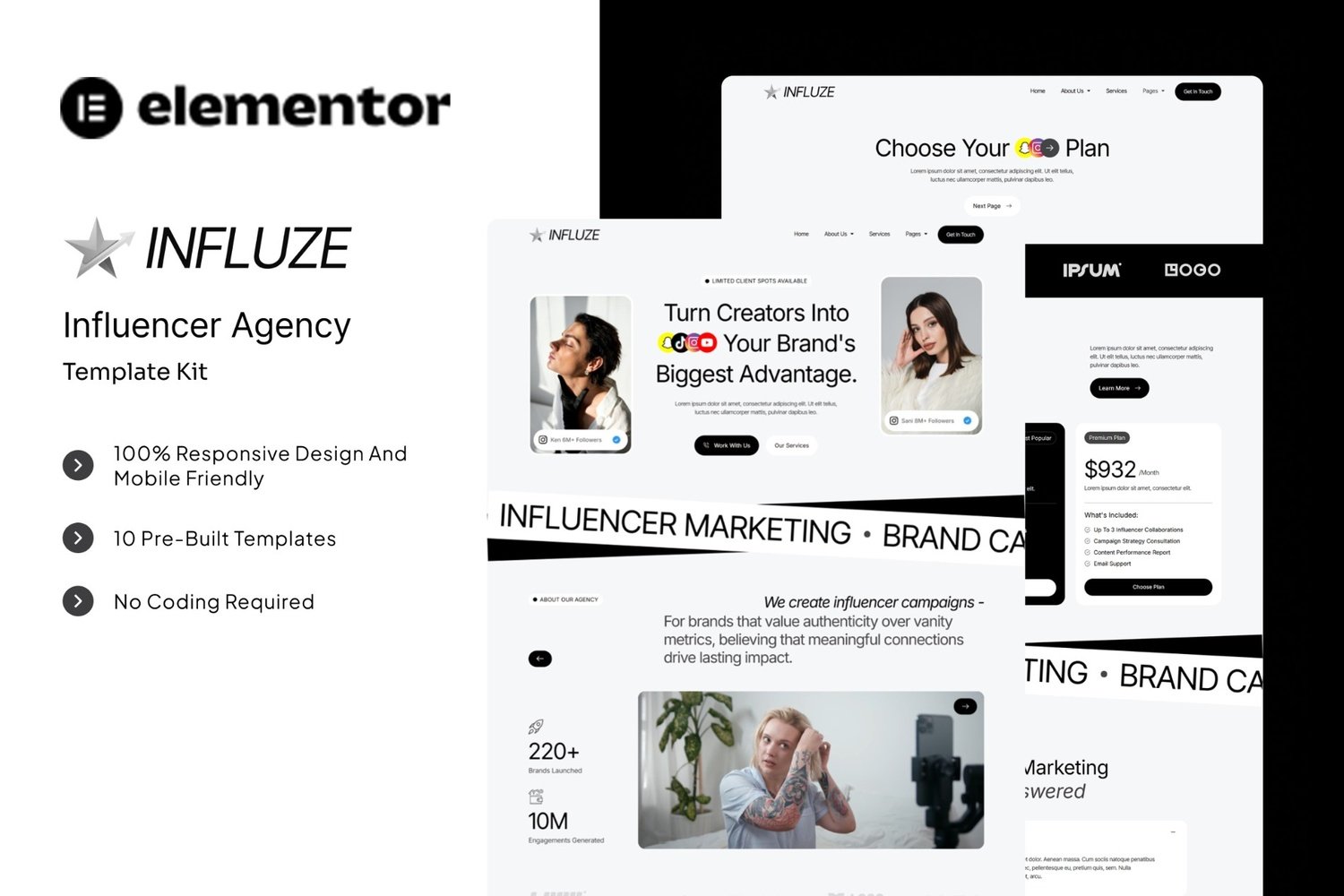 Influze - Influencer Agency Elementor Template Kit template kit cover image