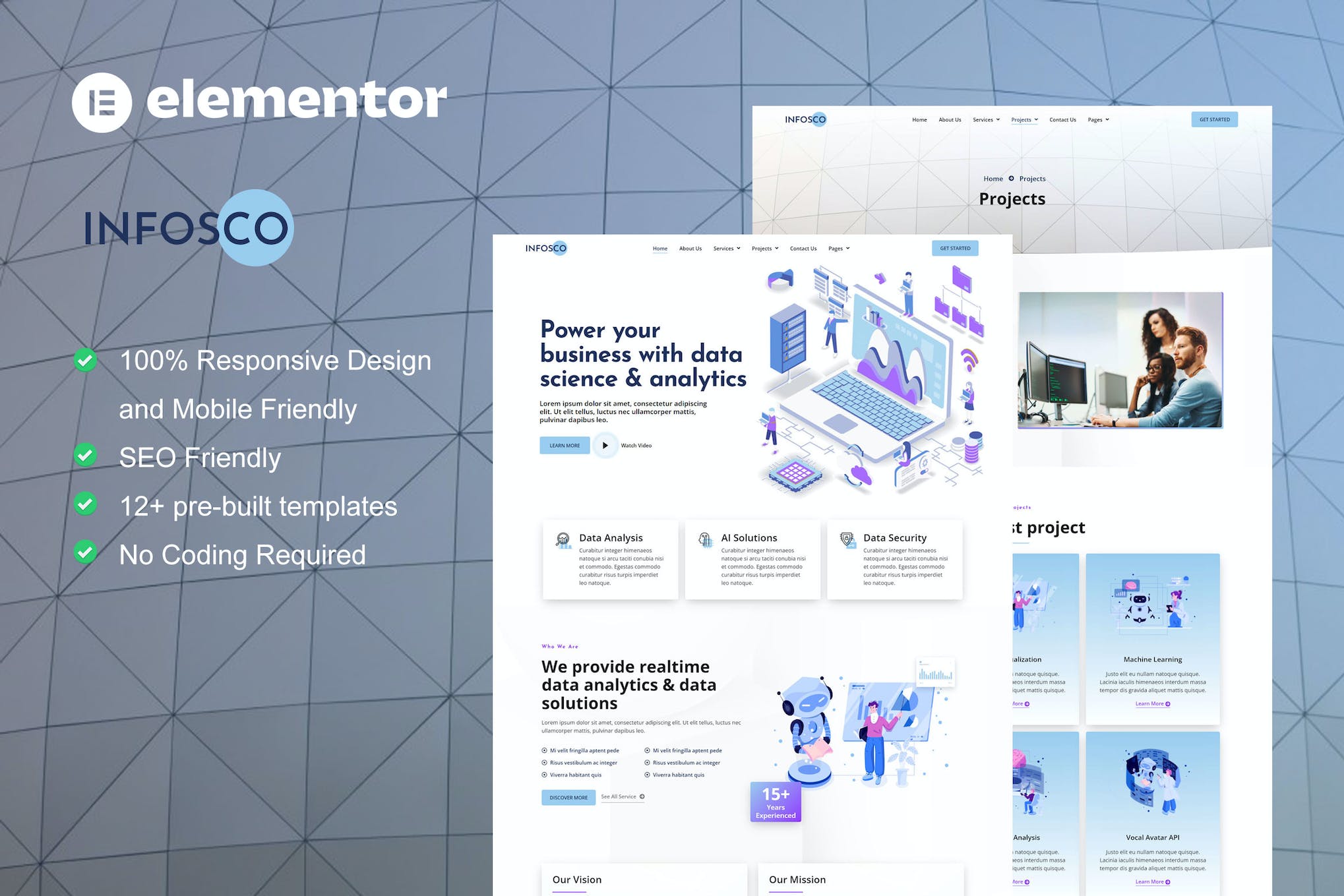Infosco - Data Science & Analytic Service Elementor Template Kit template kit cover image