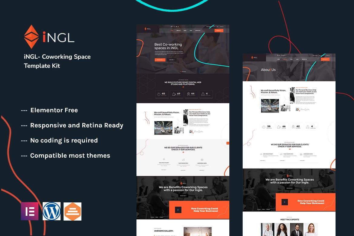 Ingl - Coworking Space Elementor Template Kit template kit cover image