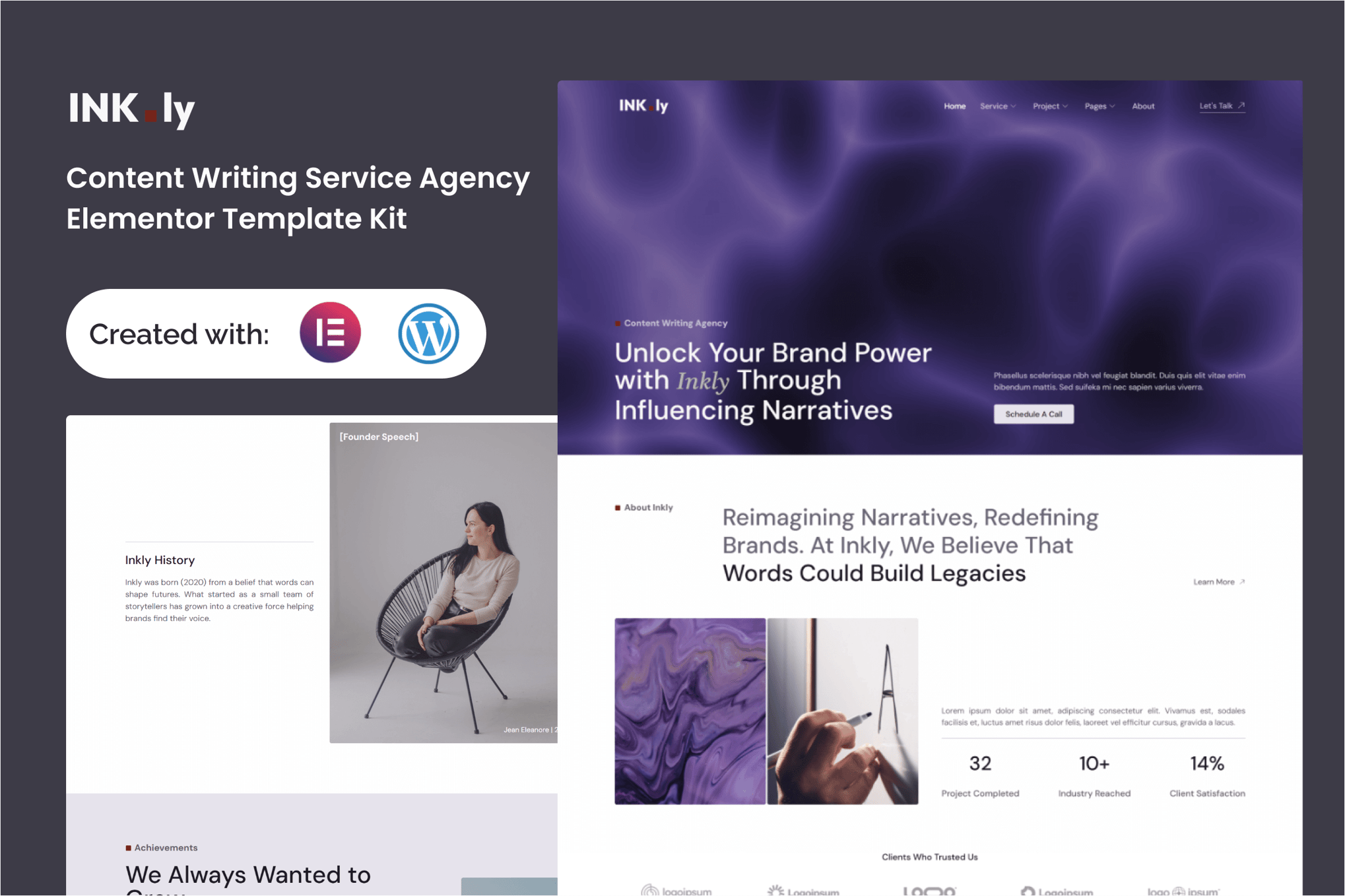 Inkly - Content Writing Service Agency Elementor Template Kit template kit cover image
