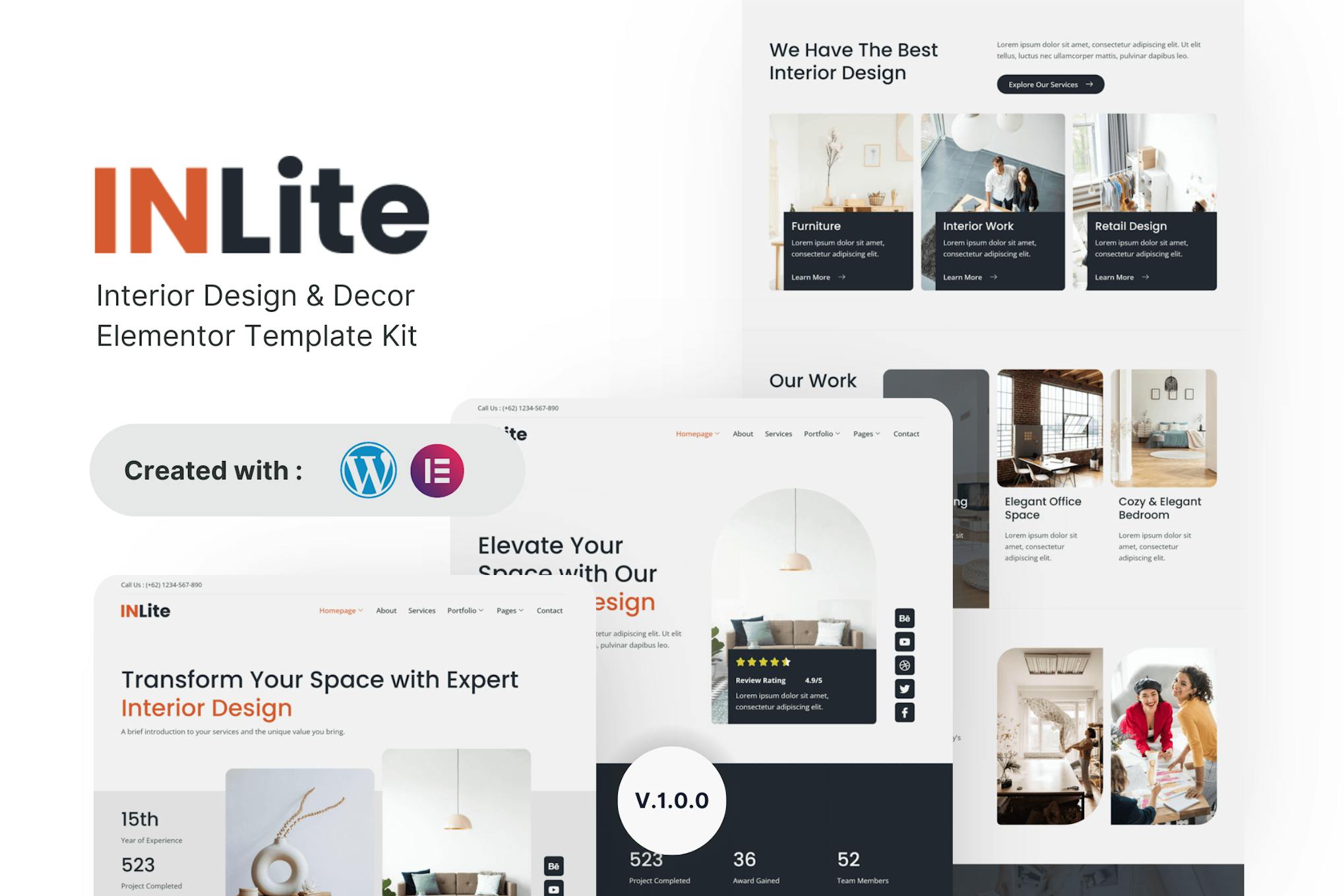 Inlite - Interior Design & Decor Elementor Template Kit template kit cover image