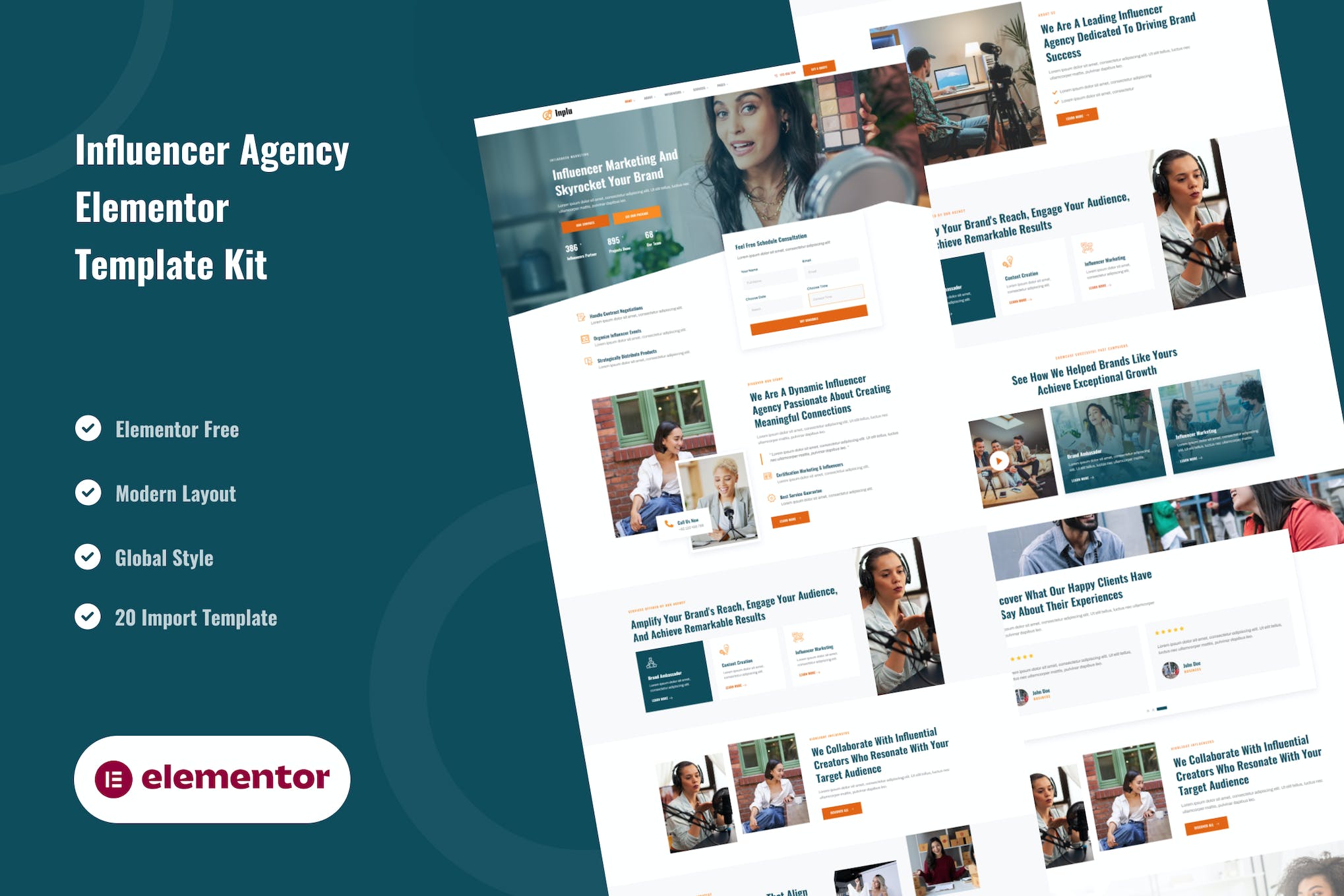 Inplu - Influencer Agency & Marketing Elementor Template Kit template kit cover image