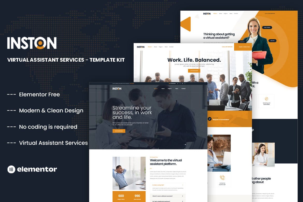 Inston - Virtual Assistant Services Elementor Template Kit template kit cover image