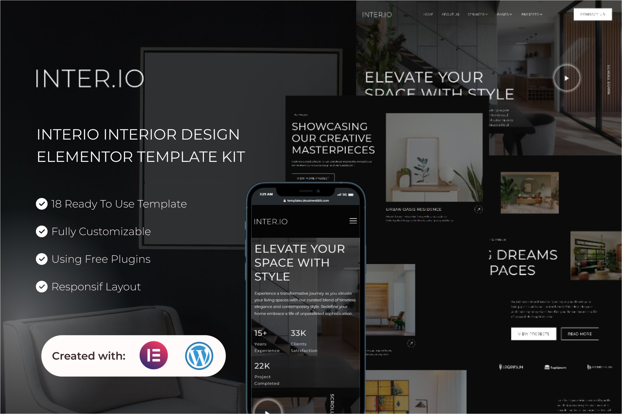 Interio - Interior Design Elementor Template Kit template kit cover image