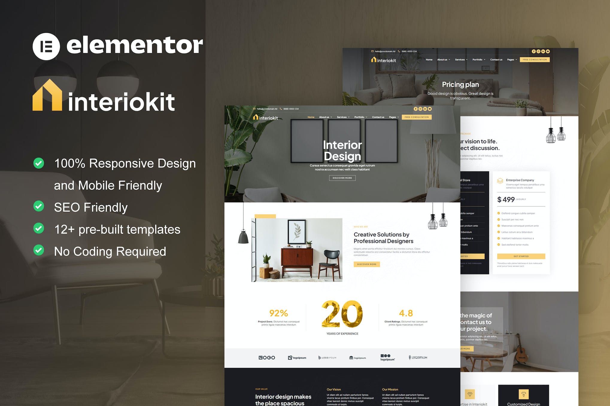 Interiokit - Interior Design & Architecture Elementor Template Kit template kit cover image