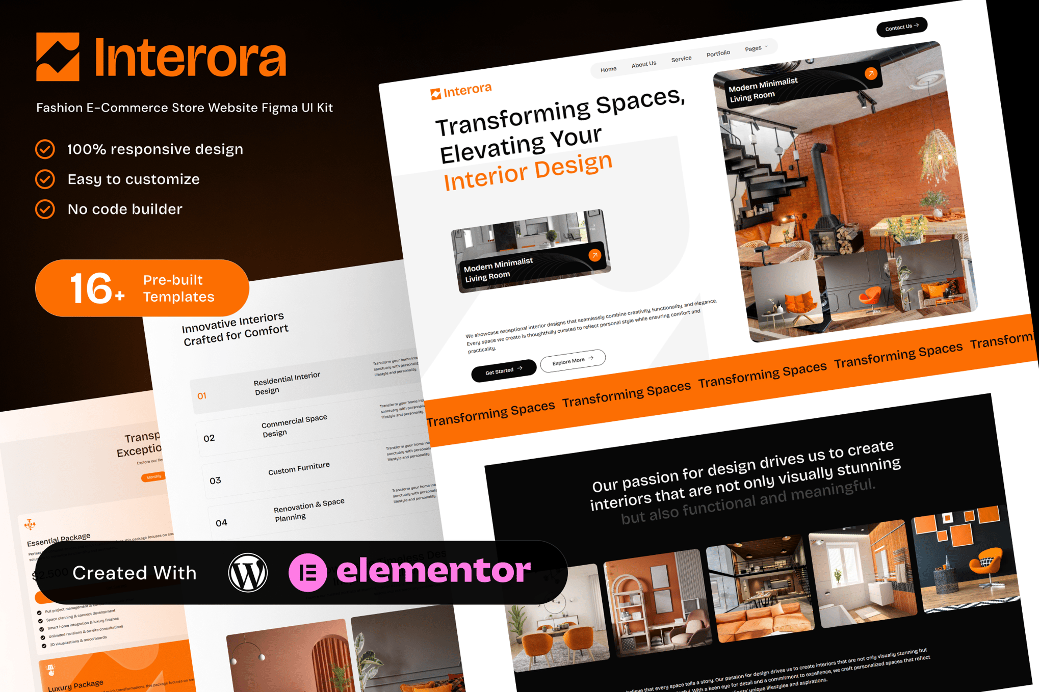 Interora - Interior Design Portfolio Elementor Template Kit template kit cover image