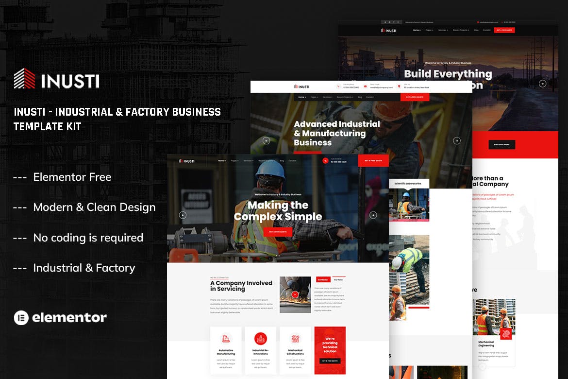 Inusti - Industrial & Factory Business Elementor Template Kit template kit cover image