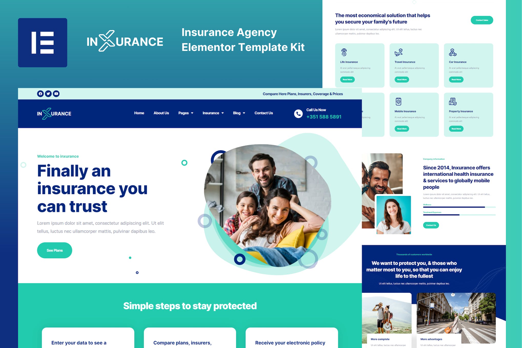 Inxurance - Insurance Agency Elementor Template Kit template kit cover image