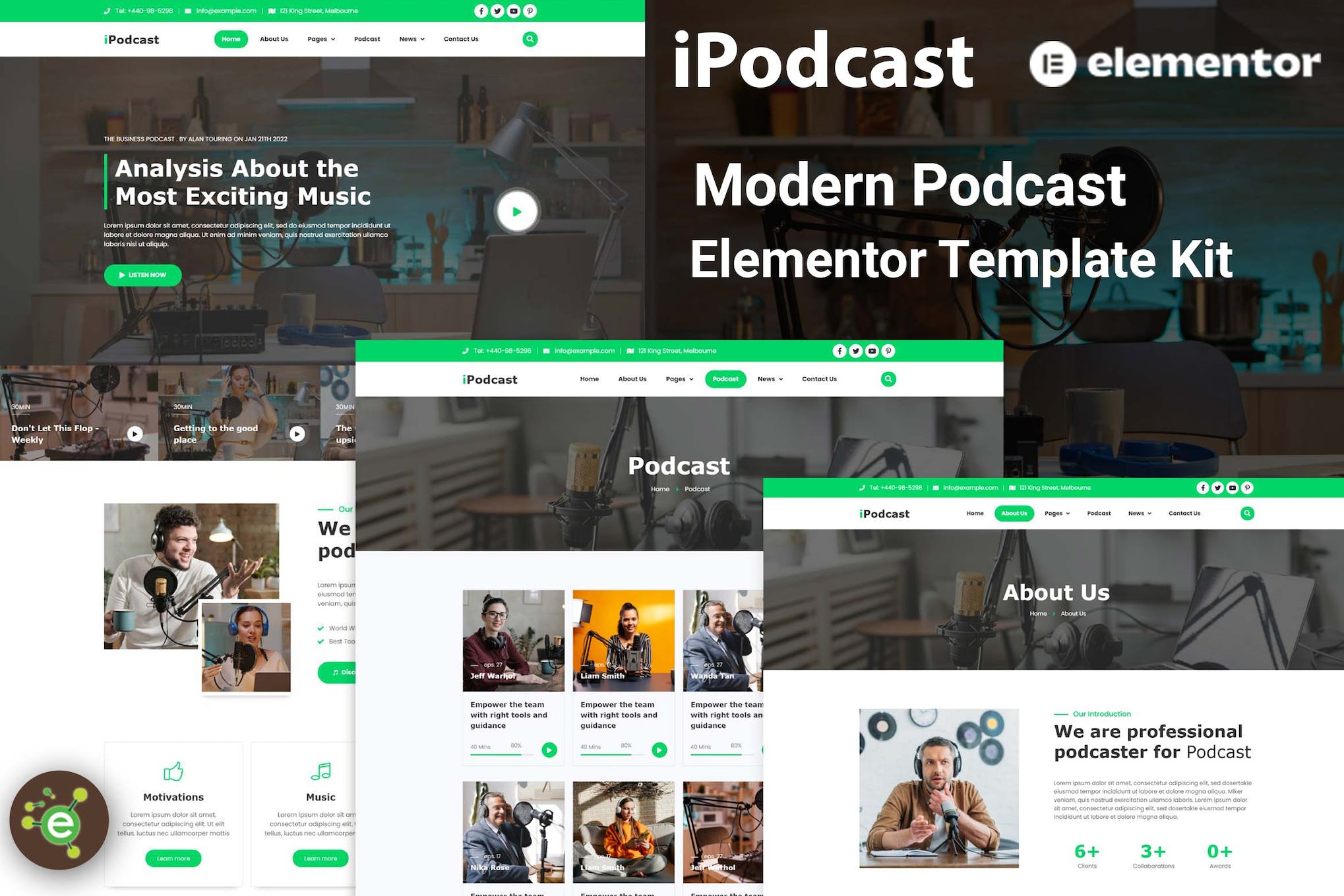 iPodcast - Modern Podcast Elementor Template Kit template kit cover image