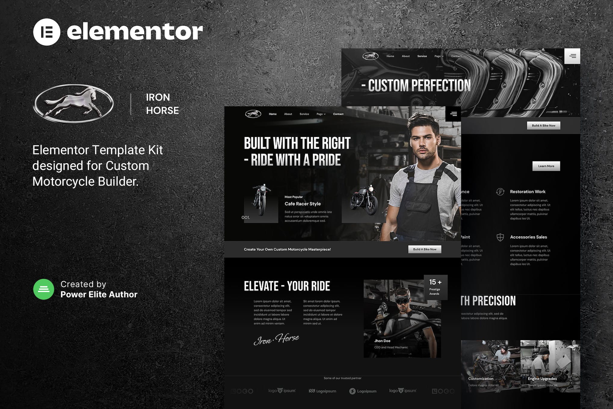 Iron Horse – Custom Motorcycle Builder Elementor Template Kit template kit cover image