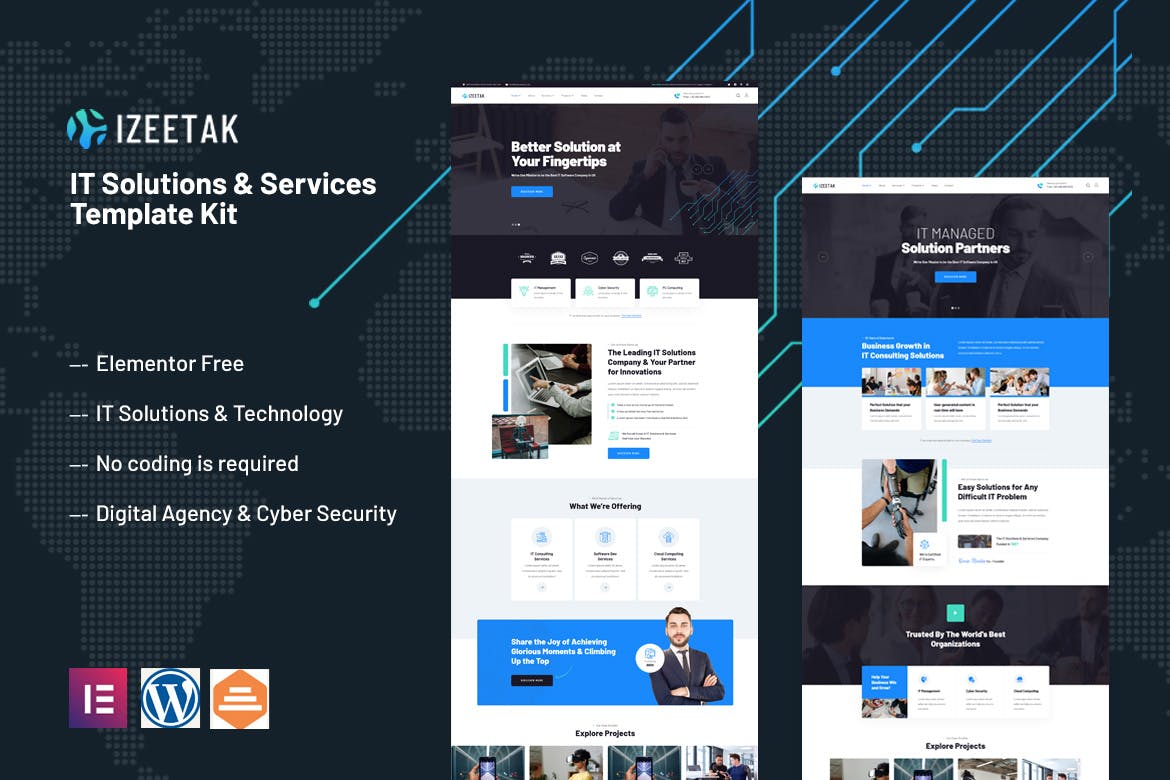Izeetak - IT Solutions & Services Elementor Template Kit template kit cover image
